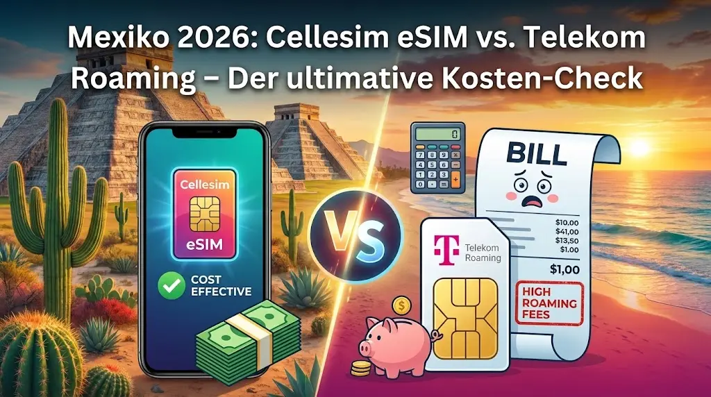 Mexiko 2026: Cellesim eSIM vs. Telekom Roaming – Der ultimative Kosten-Check