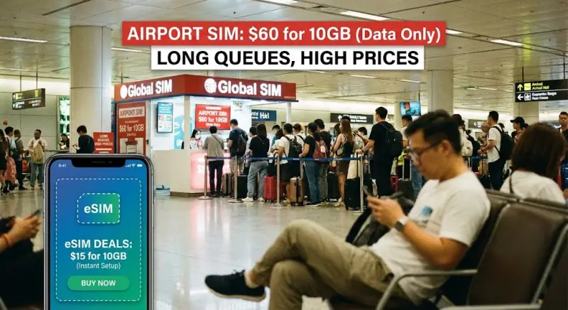The Airport Convenience Tax: Why an Airport SIM vs eSIM Will Cost You More