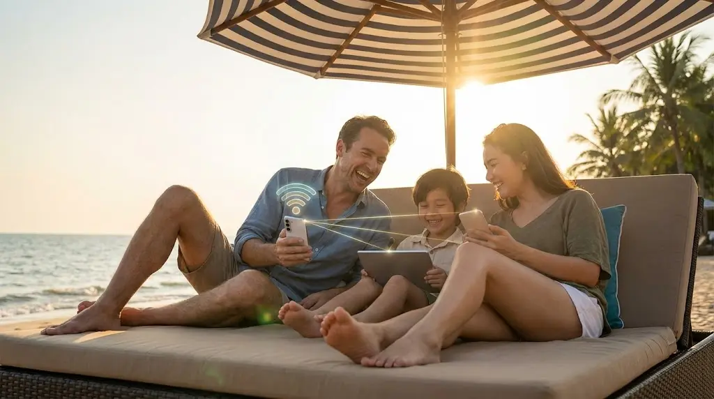 Sdílení dat na dovolené: Jak vytvořit hotspot z eSIM pro celou rodinu a neutratit majlant