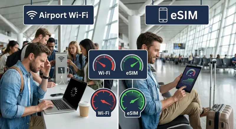 Lotniskowe Wi-Fi vs eSIM: Kto wygrywa test prędkości i stabilności w podróży?