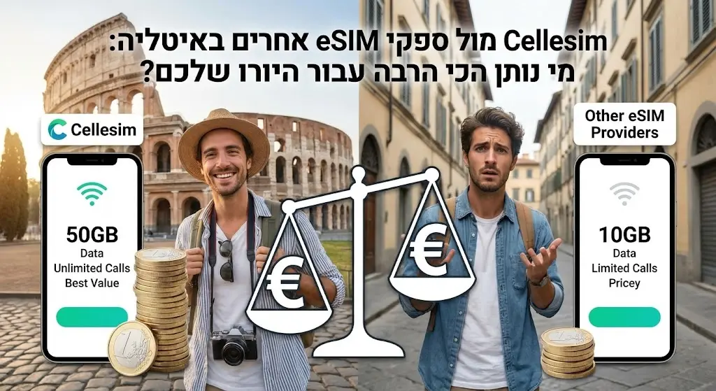 Cellesim מול ספקי eSIM אחרים באיטליה: מי נותן הכי הרבה עבור היורו שלכם?