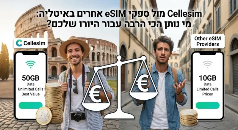 Cellesim מול ספקי eSIM אחרים באיטליה: מי נותן הכי הרבה עבור היורו שלכם?