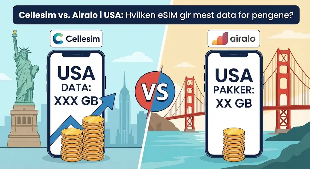 Cellesim vs. Airalo i USA: Hvilken eSIM gir mest data for pengene?