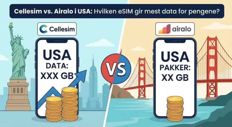 Cellesim vs. Airalo i USA: Hvilken eSIM gir mest data for pengene?