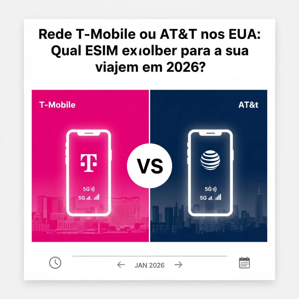 Rede T-Mobile ou AT&T nos EUA: Qual eSIM escolher para a sua viagem em 2026?