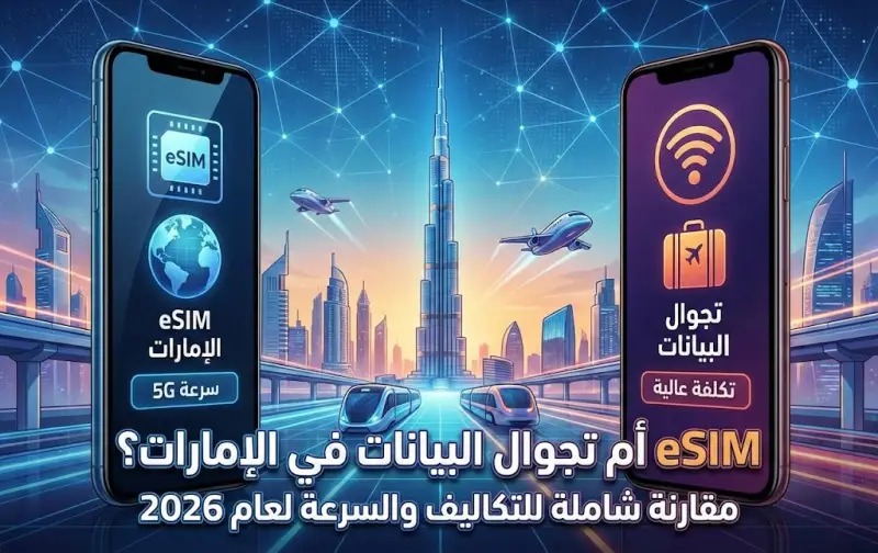 eSIM أم تجوال البيانات في الإمارات؟ مقارنة شاملة للتكاليف والسرعة لعام 2026