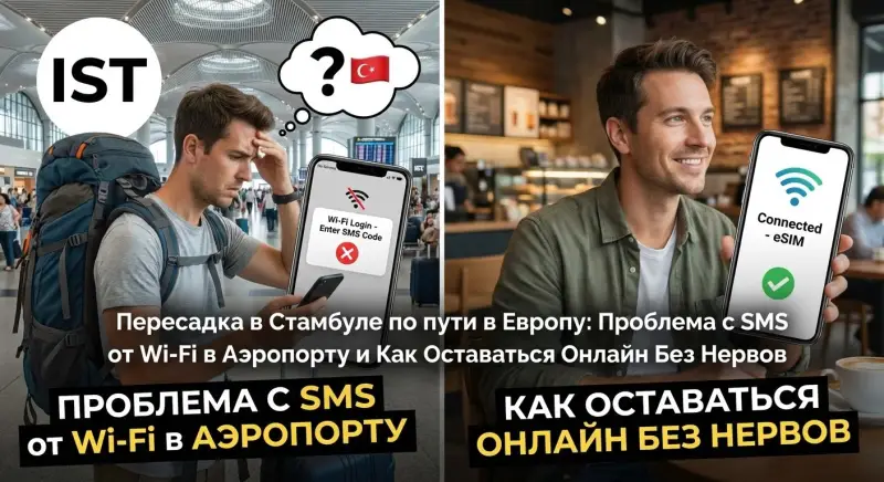 Пересадка в Стамбуле по пути в Европу: Проблема с SMS от Wi-Fi в Аэропорту и Как Оставаться Онлайн Без Нервов