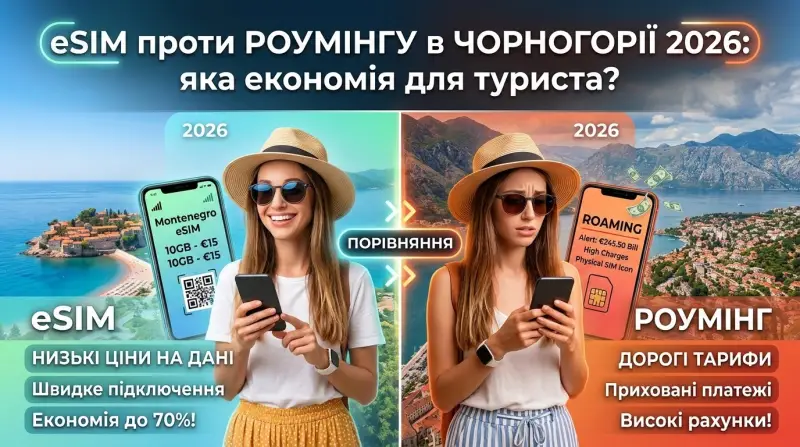 eSIM проти роумінгу в Чорногорії 2026: яка економія для туриста?