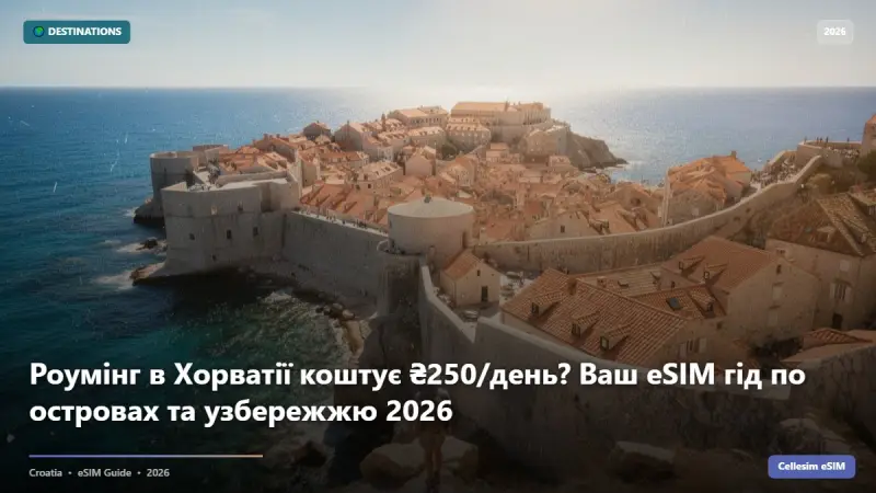 Роумінг в Хорватії коштує ₴250/день? Ваш eSIM гід по островах та узбережжю 2026