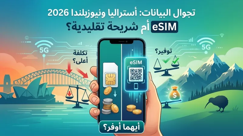 تجوال البيانات في أستراليا ونيوزيلندا 2026: eSIM أم شريحة تقليدية؟ أيهما أوفر؟