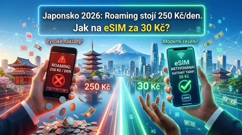 Japonsko 2026: Roaming stojí 250 Kč/den. Jak na eSIM za 30 Kč?