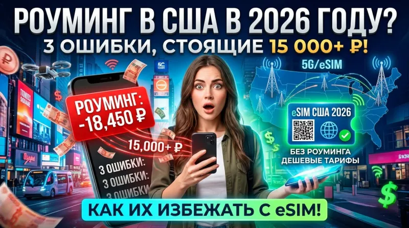 Роуминг в США в 2026 году? Вот 3 ошибки, которые стоят туристам 15 000+ ₽, и как их избежать с eSIM