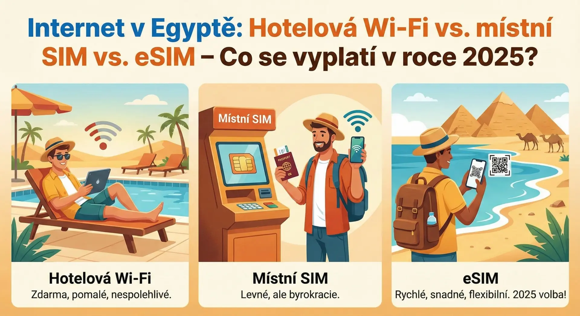 Internet v Egyptě a Turecku 2025: Wi-Fi Rizika vs. eSIM Pohodlí