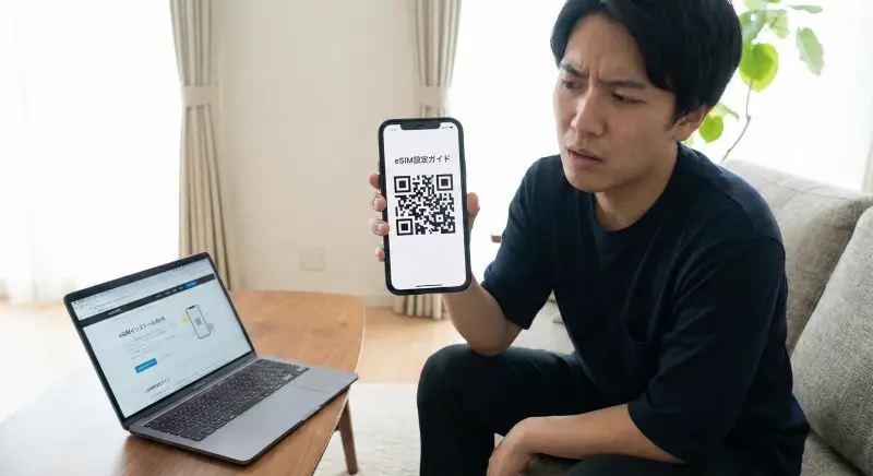 スマホが1台しかない！画面上のQRコードはどうやって読み取る？（eSIM設定ガイド）