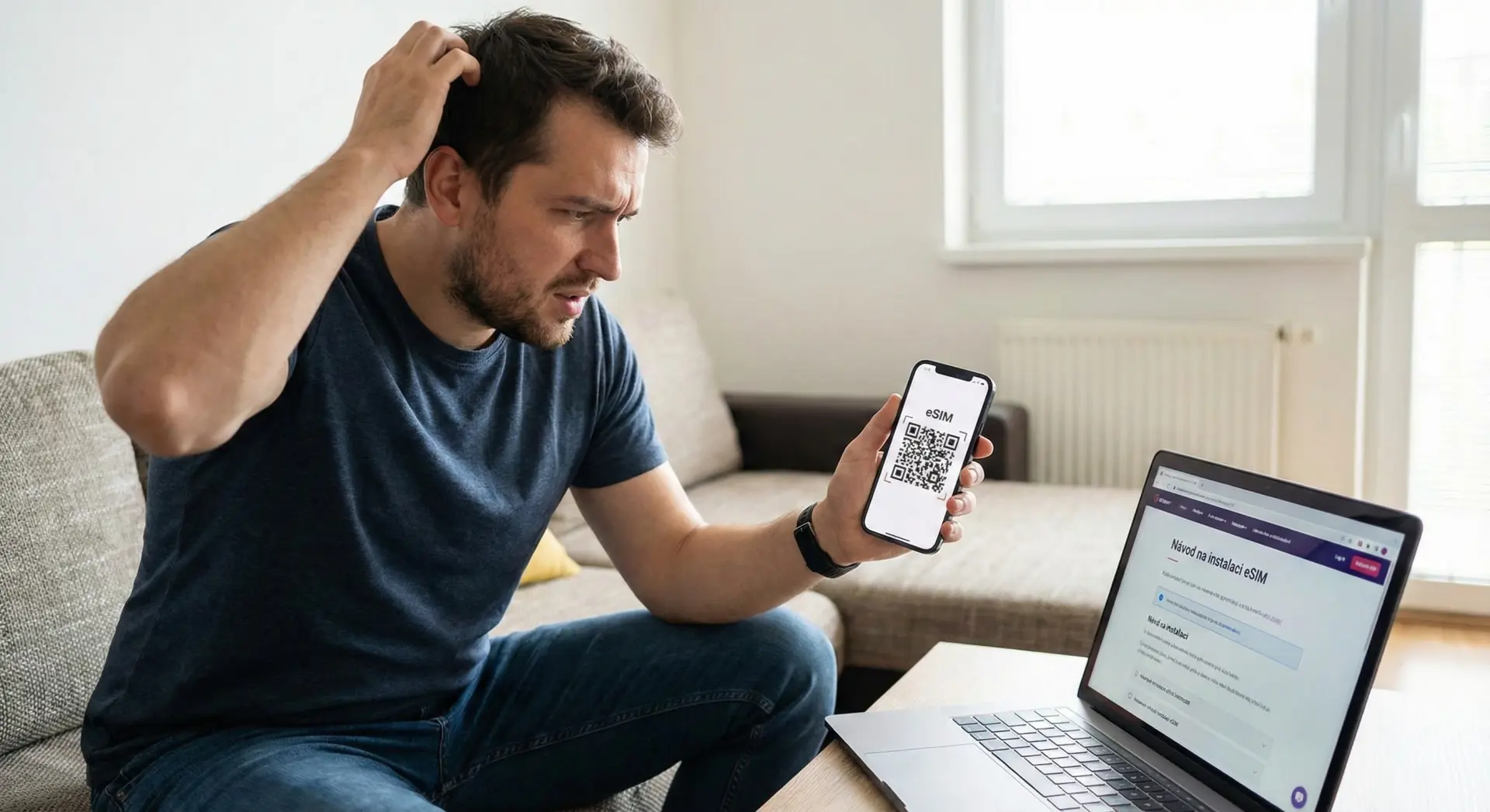 Mám jen jeden telefon, jak naskenuji QR kód? (Návod na instalaci eSIM)