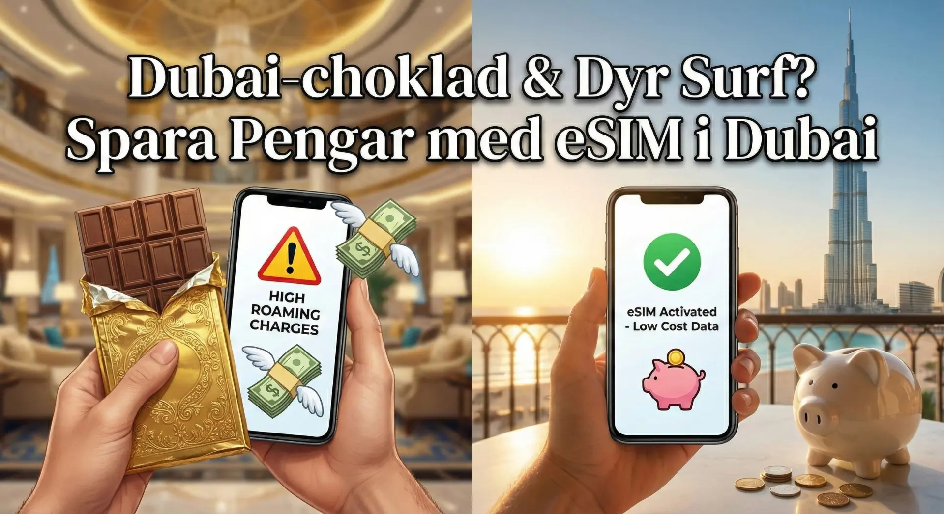 Dubai-choklad & Dyr Surf? Spara Pengar med eSIM i Dubai
