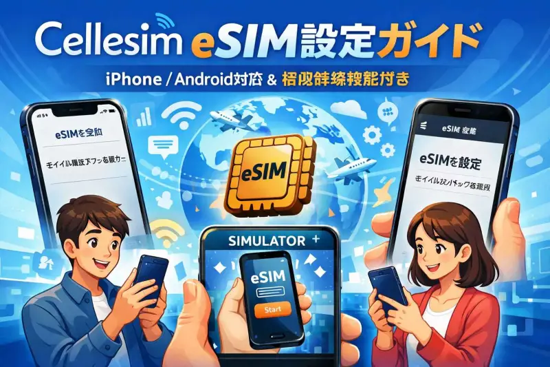 Cellesim eSIM設定ガイド：iPhone/Android対応＆疑似体験機能付き